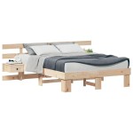 vidaXL Cadru de pat cu headboard Maro 140 x 190 cm Lemn de pin masiv