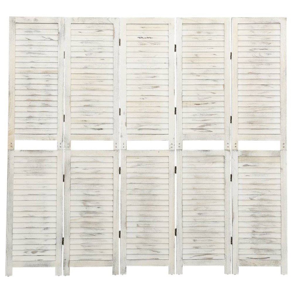 vidaXL Paravan de cameră cu 5 panouri alb antichizat 178,5x166 cm lemn
