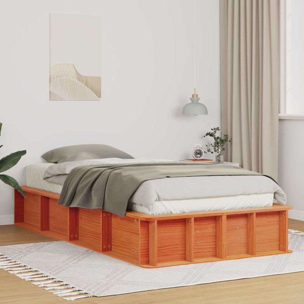 vidaXL Cadru de pat cu depozitare Maro ceruit 90 x 190 cm Lemn masiv