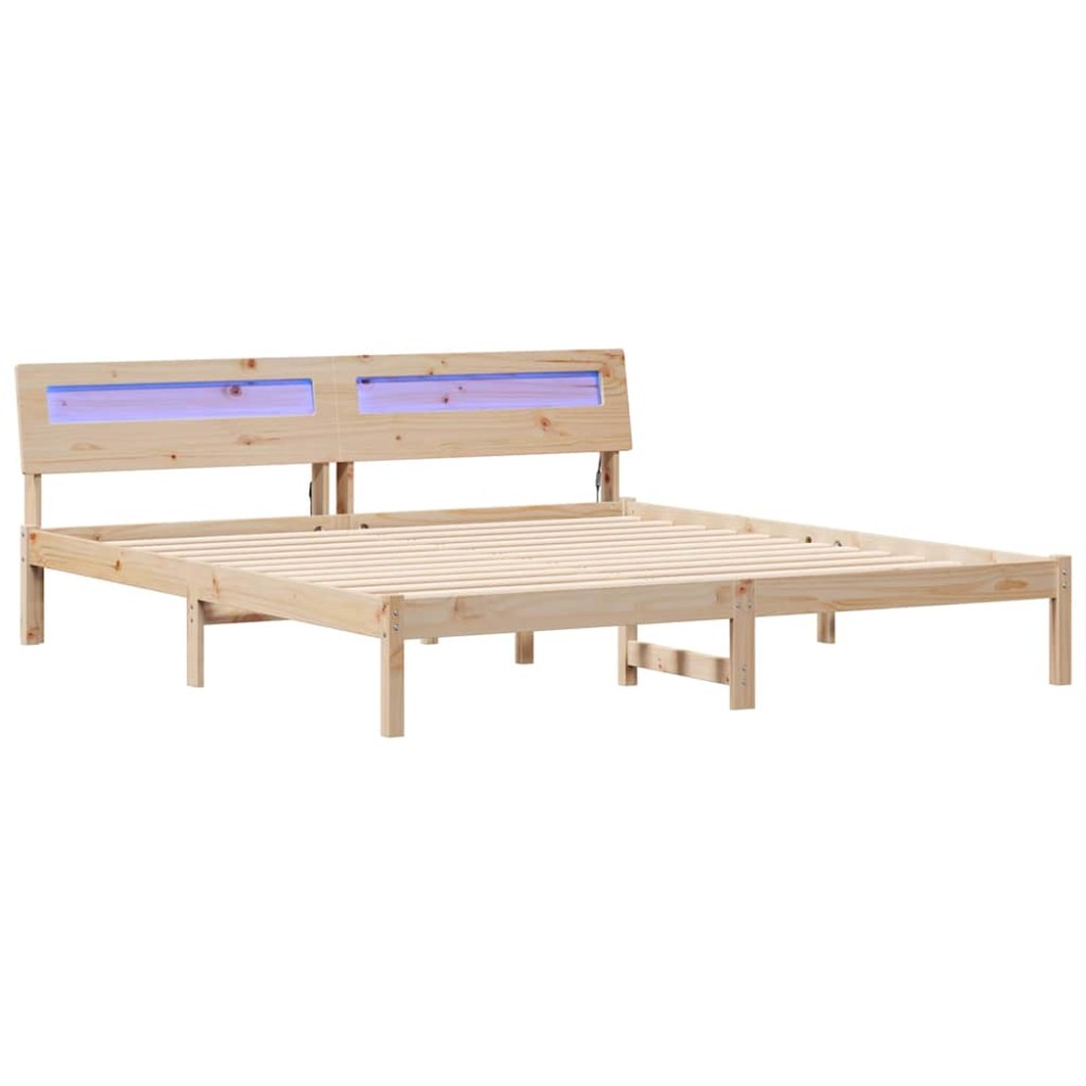 vidaXL Cadru de pat cu lumini cu bandă LED cu headboard Maro 200 x 200 cm