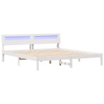 vidaXL Cadru de pat cu lumini cu bandă LED cu headboard Alb lemn