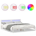 vidaXL Cadru de pat cu lumini cu bandă LED cu headboard Alb lemn