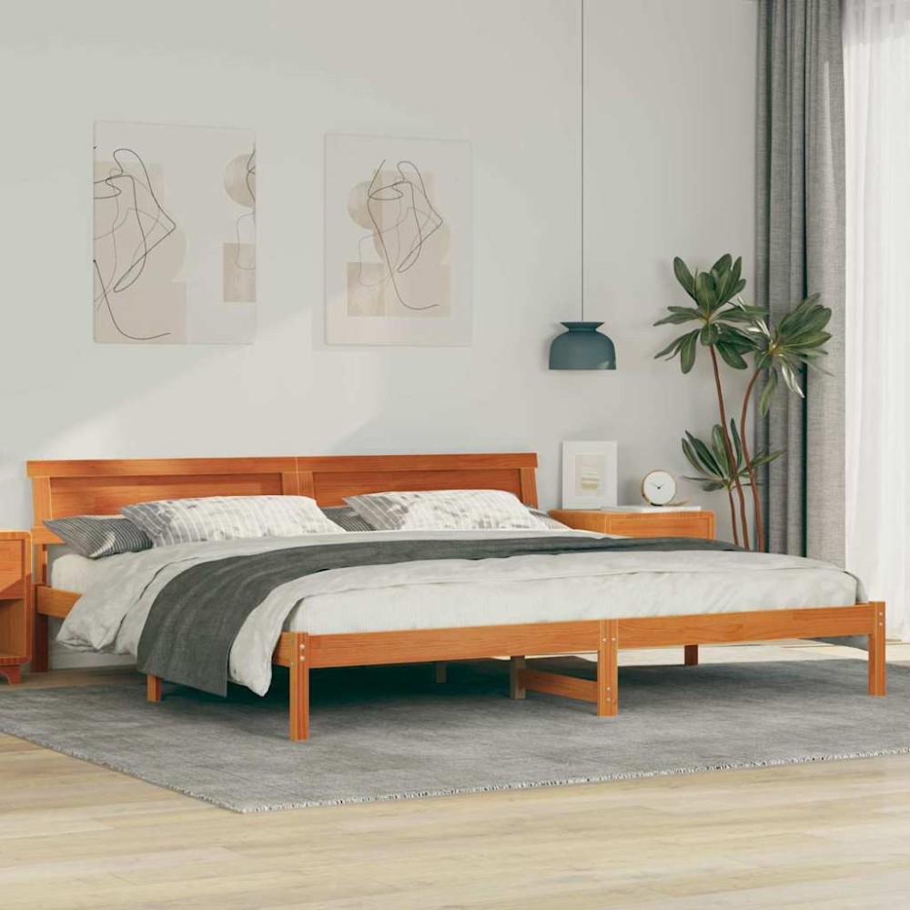vidaXL Cadru de pat cu lumini cu bandă LED cu headboard Maro 200 x 200 cm lemn