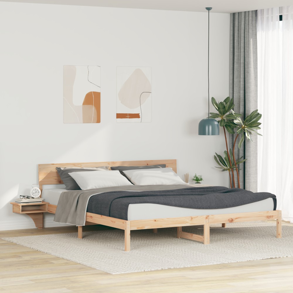vidaXL Cadru de pat cu headboard Maro Lemn masiv de pin
