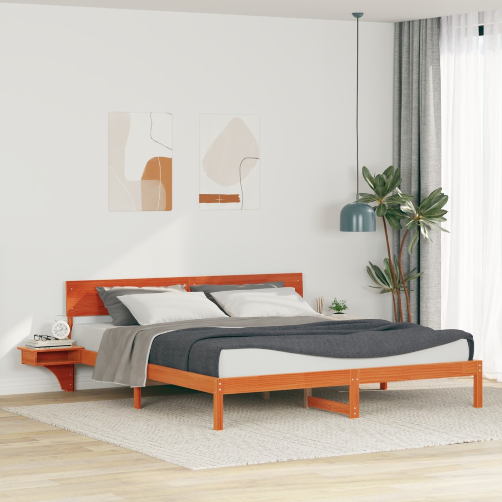 vidaXL Cadru de pat cu headboard Maro ceruit Lemn masiv de pin