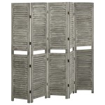 vidaXL Separator cameră cu 5 panouri, gri, 179x166 cm, lemn masiv vidaXL Separator cameră cu 5 panouri, gri, 179x166 cm, lemn masiv
