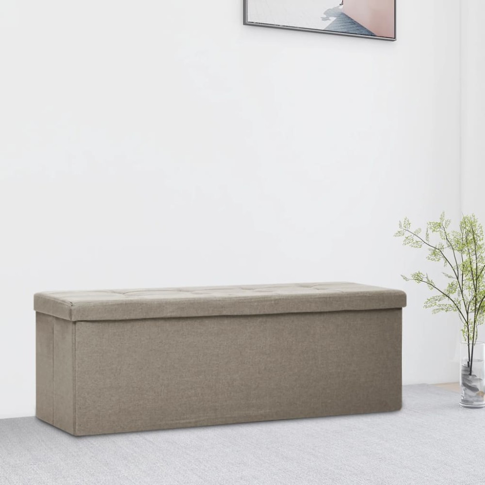 vidaXL Bancă de depozitare pliabilă, gri taupe, imitație de pânză