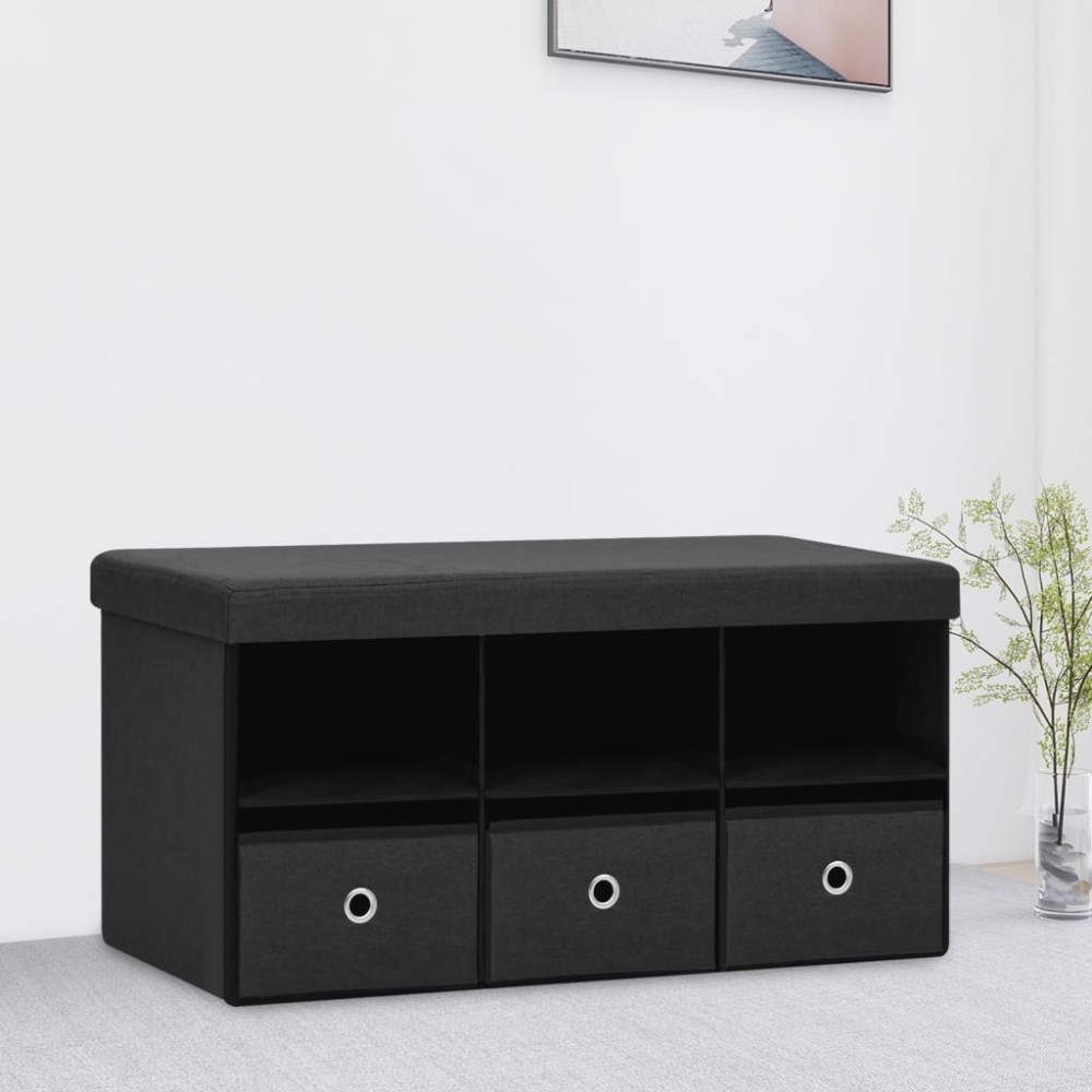 vidaXL Bancă depozitare pliabilă, negru, 76x38x38 cm, imitație pânză