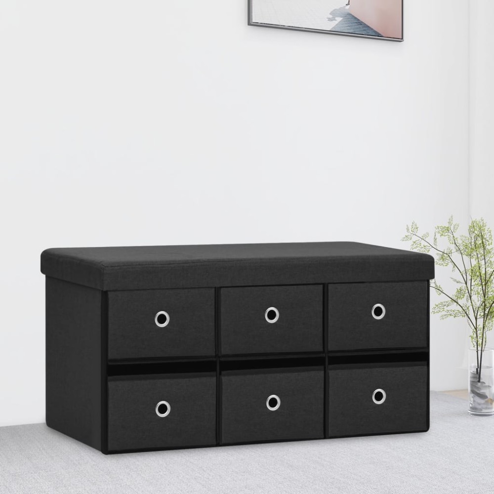 vidaXL Bancă depozitare pliabilă, negru, 76x38x38 cm, imitație pânză