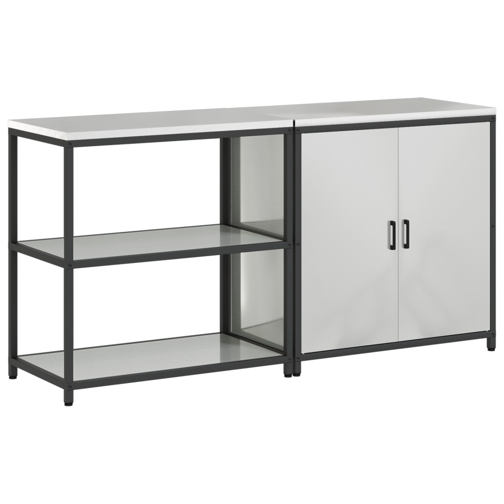 vidaXL Set de depozitare pentru bucătărie cu raft cu depozitare cu ușă Ajustabil 2 pcs Argintiu