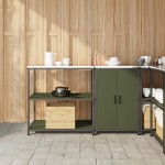 vidaXL Set de depozitare pentru bucătărie cu raft 2 pcs Verde măsliniu