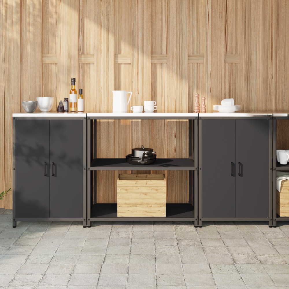 vidaXL Set de depozitare pentru bucătărie 3 pcs Negru 210 x 50 x 92 cm