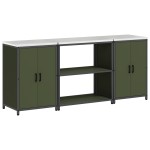 vidaXL Set de depozitare pentru bucătărie cu raft 3 pcs Verde măsliniu