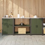 vidaXL Set de depozitare pentru bucătărie cu raft 3 pcs Verde măsliniu