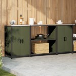 vidaXL Set de depozitare pentru bucătărie cu raft 3 pcs Verde măsliniu