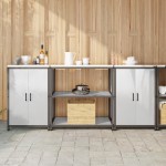 vidaXL Set de depozitare pentru bucătărie cu raft 3 pcs Argintiu Oțel