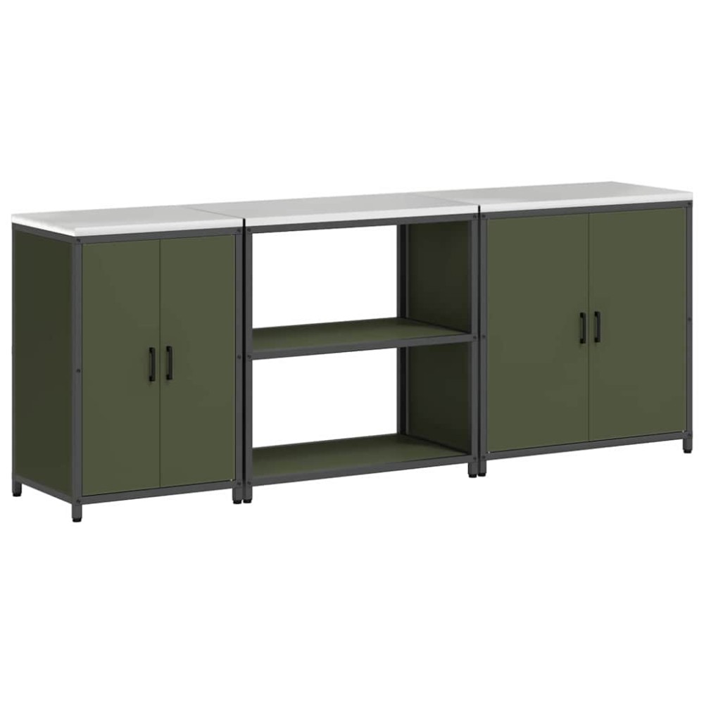 vidaXL Set de depozitare pentru bucătărie cu raft Altele 3 pcs Verde măsliniu