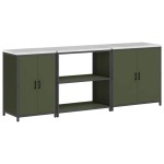 vidaXL Set de depozitare pentru bucătărie cu raft Altele 3 pcs Verde măsliniu