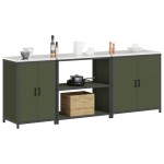 vidaXL Set de depozitare pentru bucătărie cu raft Altele 3 pcs Verde măsliniu