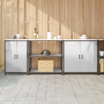 vidaXL Set de depozitare pentru bucătărie cu raft Altele cu depozitare cu ușă 3 pcs Argintiu