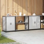 vidaXL Set de depozitare pentru bucătărie cu raft Altele cu depozitare cu ușă 3 pcs Argintiu