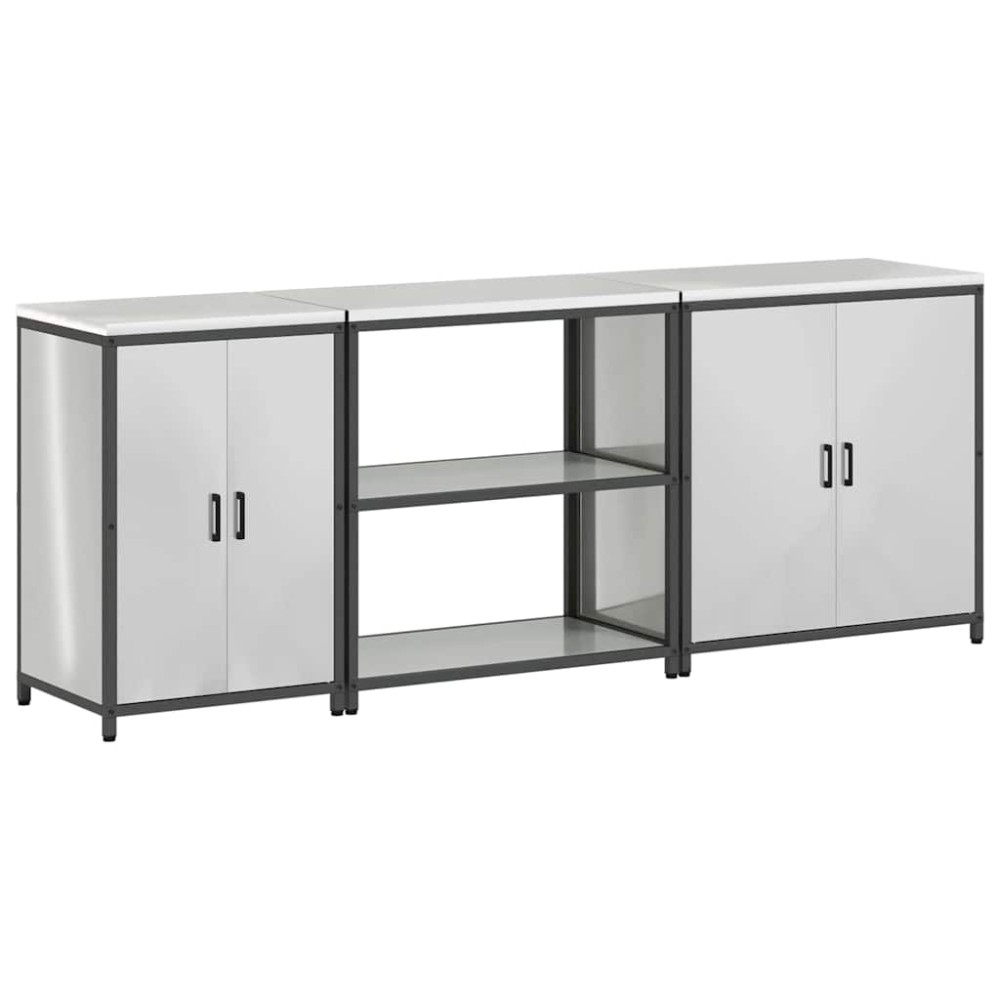 vidaXL Set de depozitare pentru bucătărie cu raft Altele cu depozitare cu ușă 3 pcs Argintiu