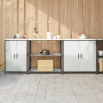 vidaXL Set de depozitare pentru bucătărie cu raft Altele cu depozitare cu ușă 3 pcs Argintiu