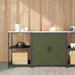 vidaXL Set de depozitare pentru bucătărie cu raft 2 pcs Verde măsliniu
