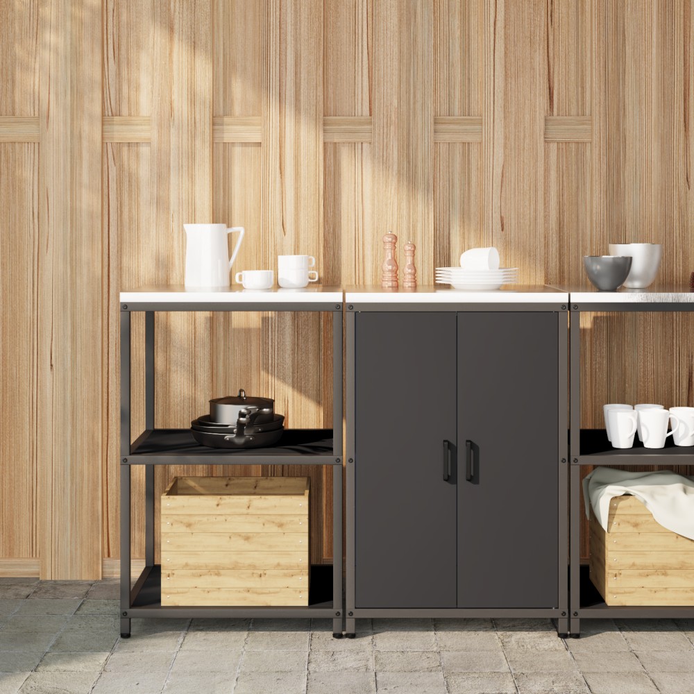 vidaXL Set de depozitare pentru bucătărie 2 pcs Negru 120 x 50 x 92 cm