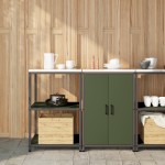 vidaXL Set de depozitare pentru bucătărie cu raft 2 pcs Verde măsliniu