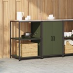vidaXL Set de depozitare pentru bucătărie cu raft 2 pcs Verde măsliniu