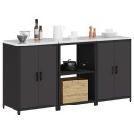 vidaXL Set de depozitare pentru bucătărie 3 pcs Negru 180 x 50 x 92 cm