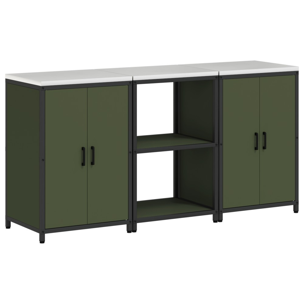 vidaXL Set de depozitare pentru bucătărie cu raft 3 pcs Verde măsliniu