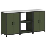 vidaXL Set de depozitare pentru bucătărie cu raft 3 pcs Verde măsliniu