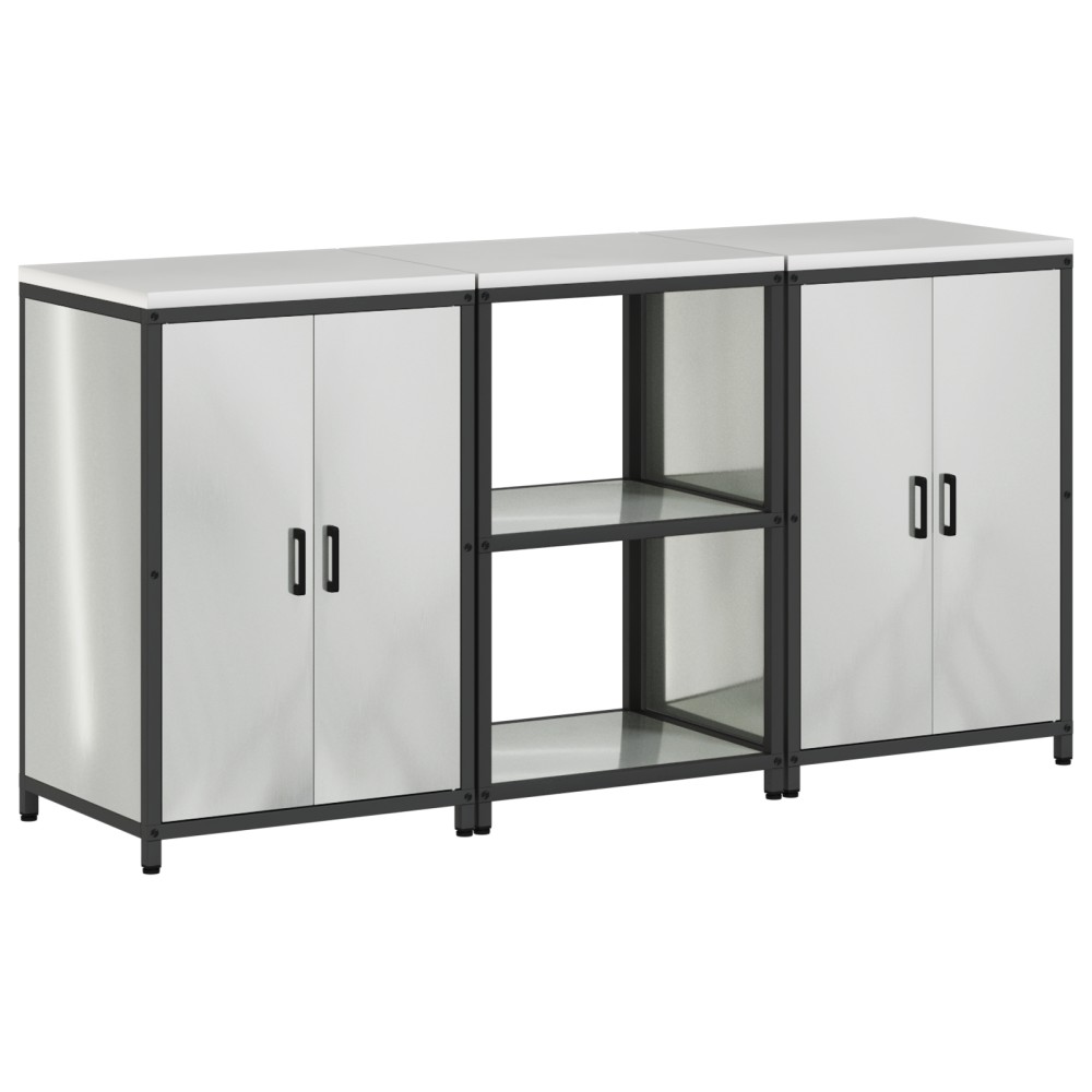 vidaXL Set de depozitare pentru bucătărie cu raft cu depozitare cu ușă 3 pcs Argintiu