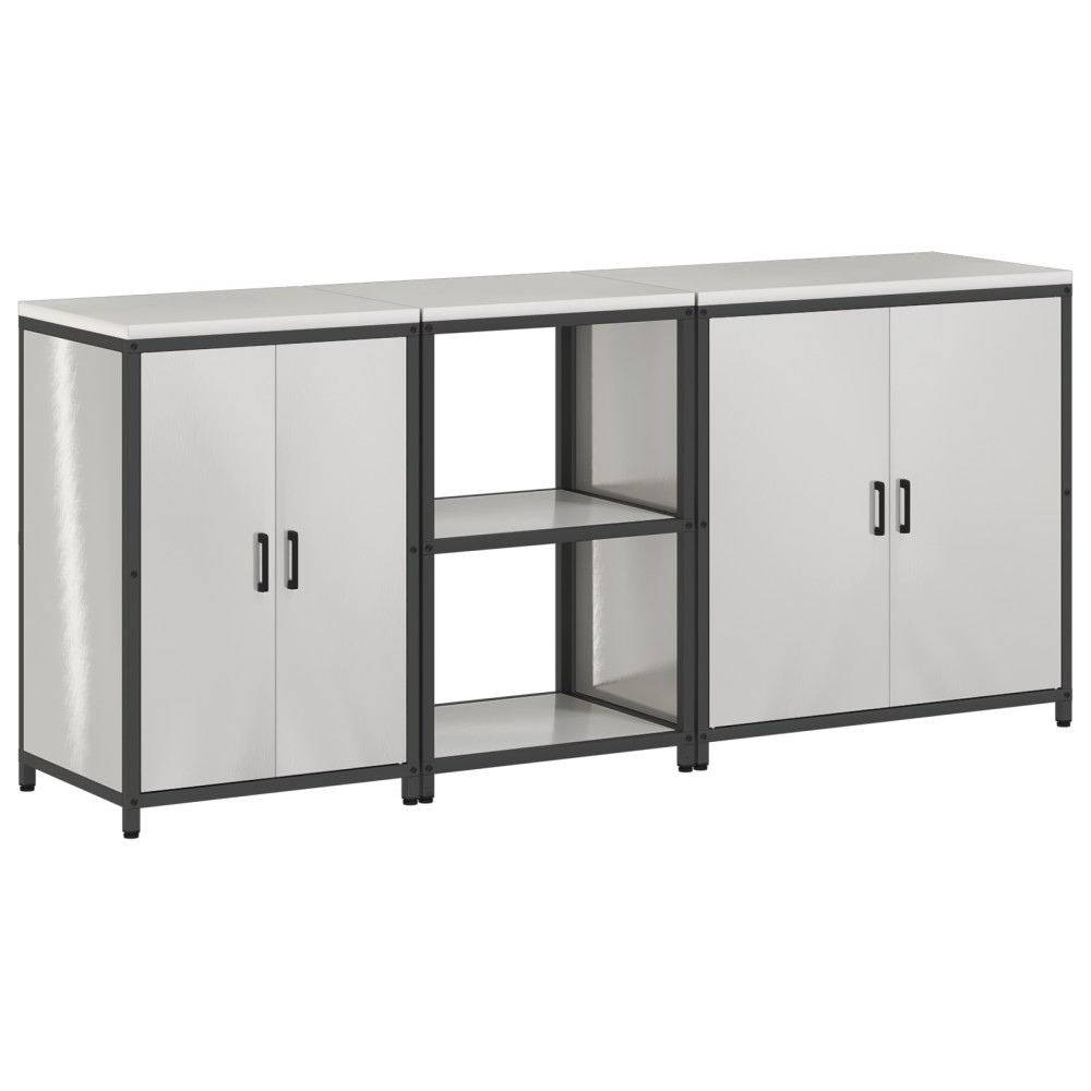 vidaXL Set de depozitare pentru bucătărie cu raft Altele cu depozitare cu ușă 3 pcs Argintiu