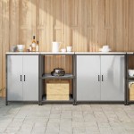 vidaXL Set de depozitare pentru bucătărie cu raft 3 pcs Argintiu Oțel