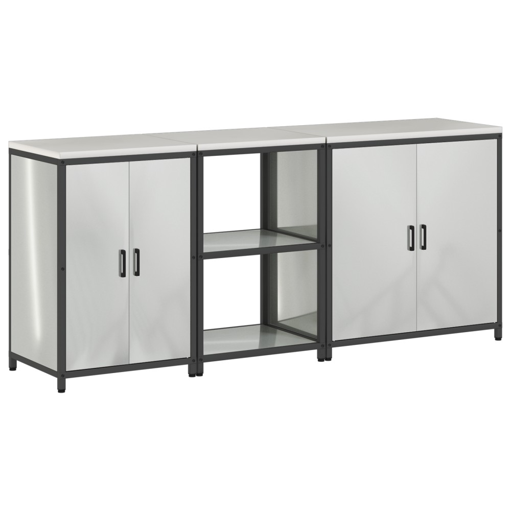 vidaXL Set de depozitare pentru bucătărie cu raft Altele cu depozitare cu ușă 3 pcs Argintiu