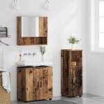 vidaXL Set de mobilier pentru baie Pe perete cu ușă 3 pcs Lemn Vechi
