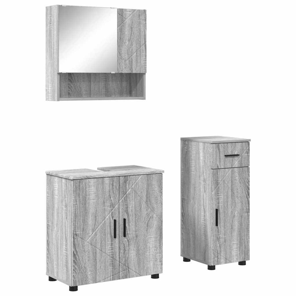 vidaXL Set de mobilier pentru baie cu sertar cu ușă 3 pcs Gri Sonoma