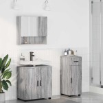 vidaXL Set de mobilier pentru baie cu sertar cu ușă 3 pcs Gri Sonoma