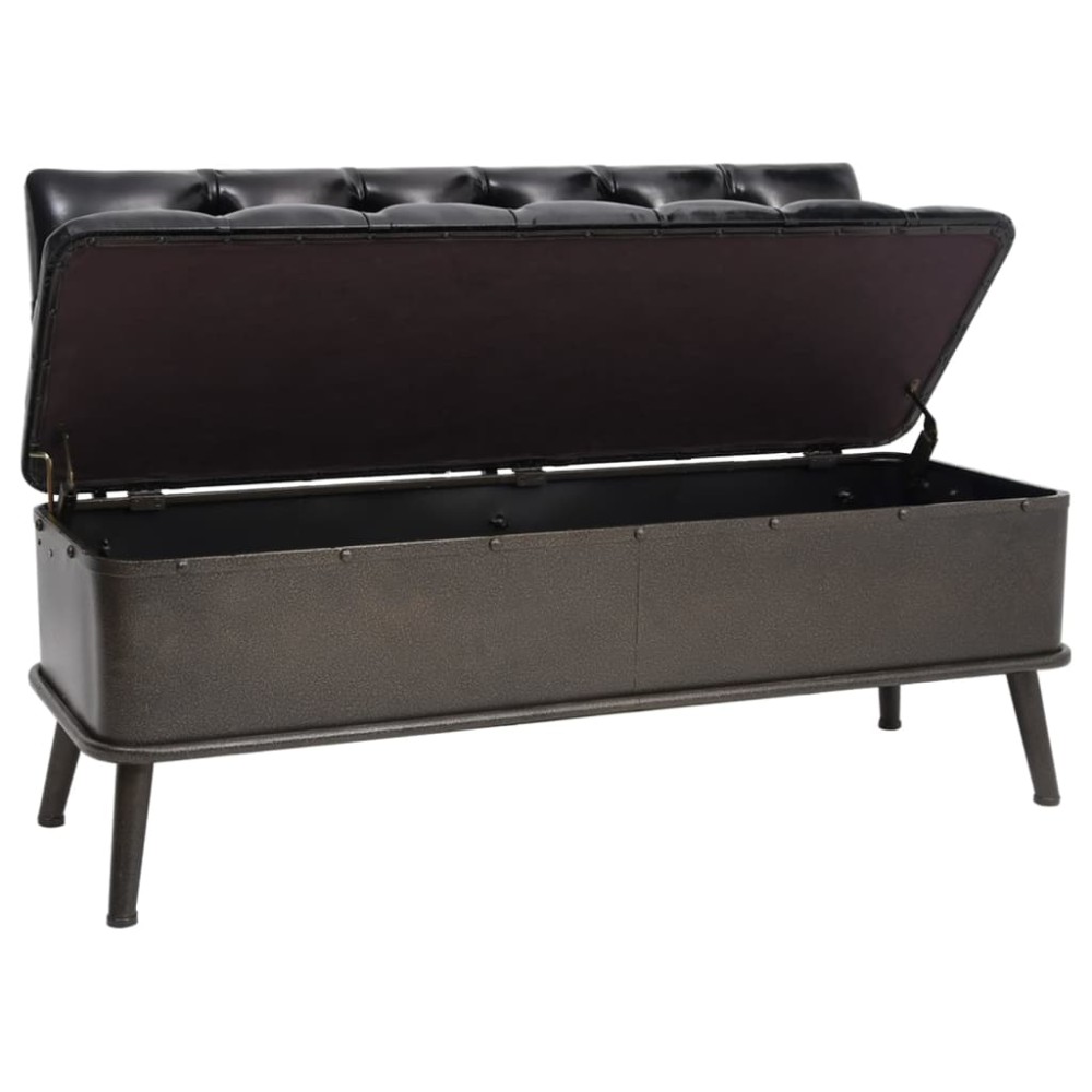 vidaXL Bancă de depozitare cu spătar, negru, 110 cm, piele ecologică