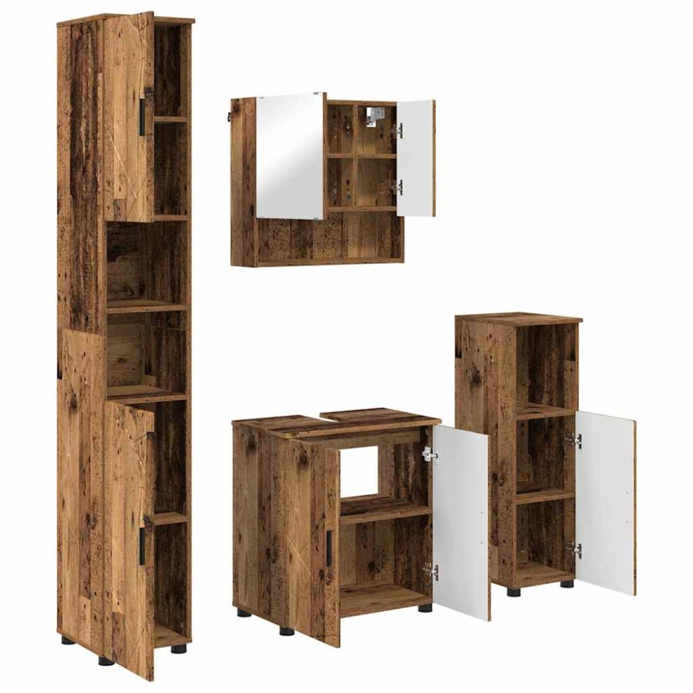 vidaXL Set de mobilier pentru baie Pe perete cu ușă 4 pcs Lemn Vechi