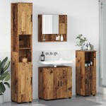 vidaXL Set de mobilier pentru baie Pe perete cu ușă 4 pcs Lemn Vechi