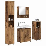 vidaXL Set de mobilier pentru baie Pe perete cu ușă 4 pcs Lemn Vechi