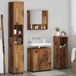 vidaXL Set de mobilier pentru baie Pe perete cu ușă 4 pcs Lemn Vechi