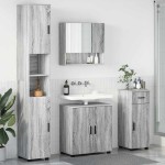 vidaXL Set de mobilier pentru baie cu sertar cu ușă 4 pcs Gri Sonoma
