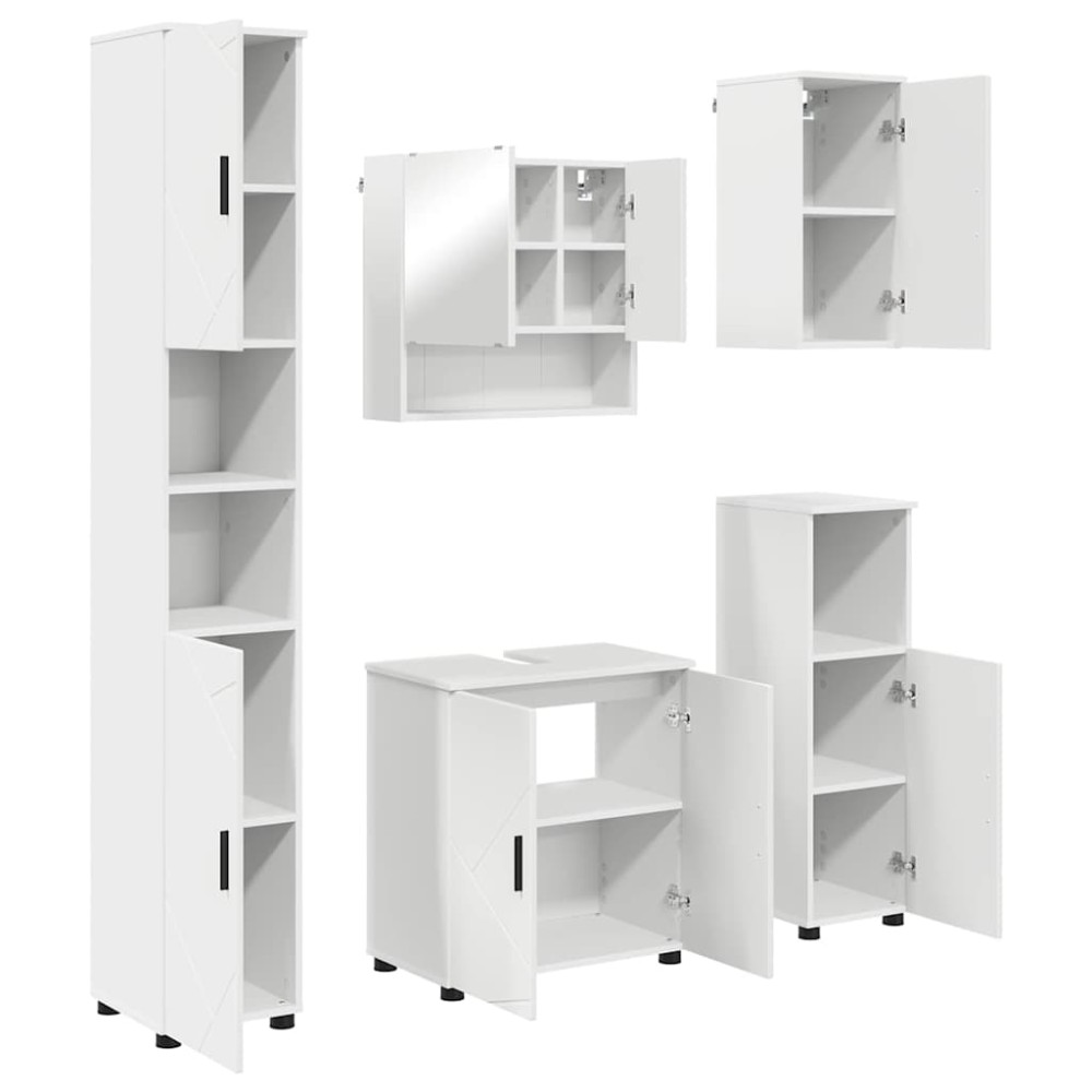 vidaXL Set de mobilier pentru baie 5 pcs Alb Lemn compozit & Metal