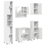 vidaXL Set de mobilier pentru baie 5 pcs Alb Lemn compozit & Metal