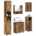 vidaXL Set de mobilier pentru baie Pe perete cu ușă 5 pcs Lemn Vechi